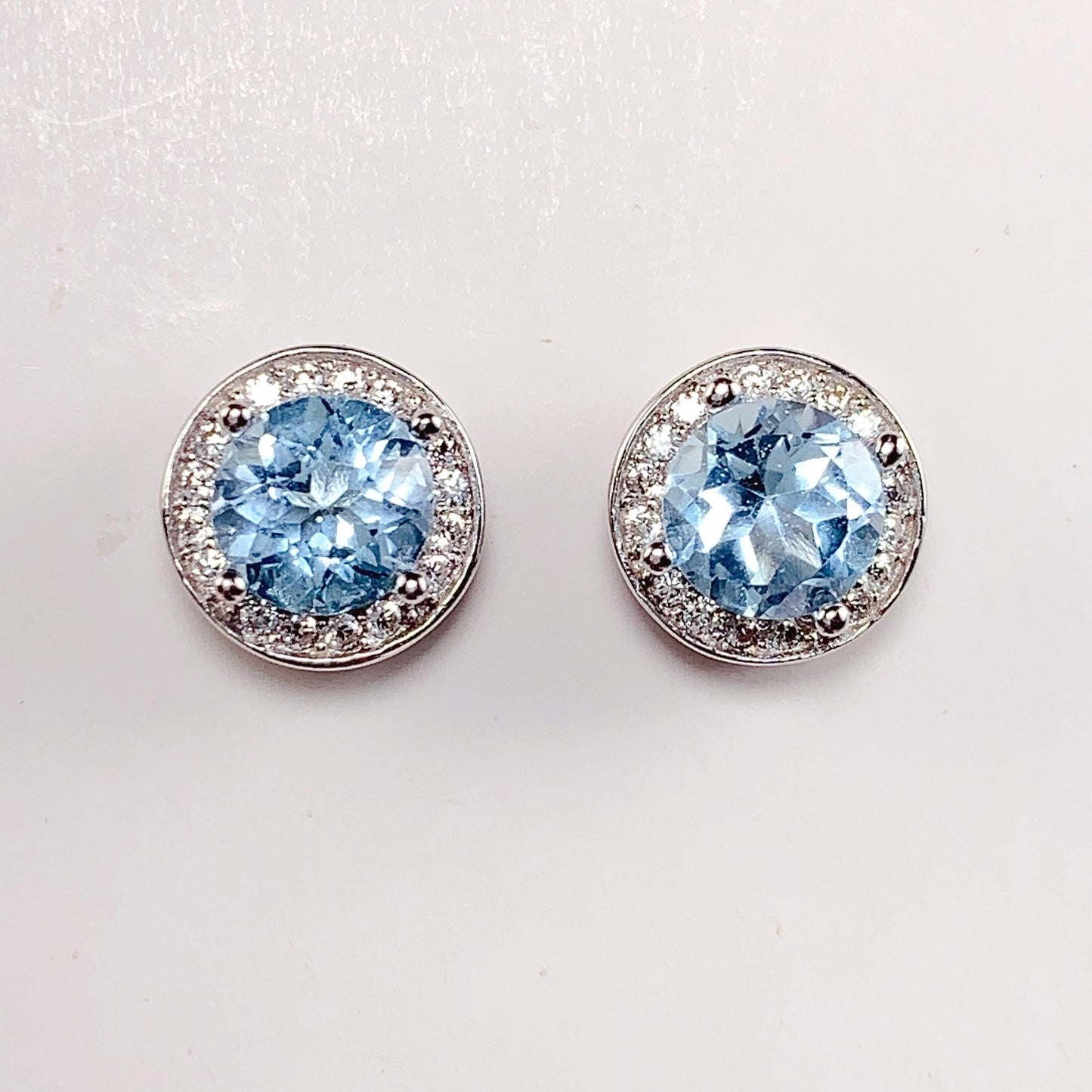 Sky Blue Topaz Earrings: 18k Gold Plated Sterling Silver, Round Cut