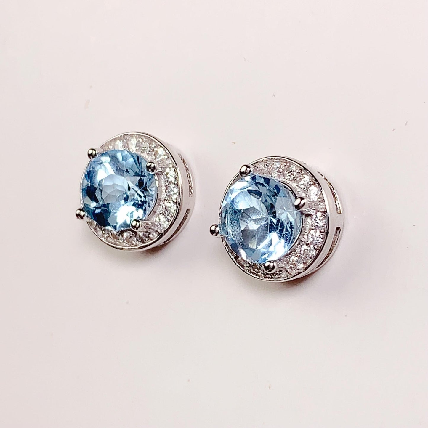 Sky Blue Topaz Earrings: 18k Gold Plated Sterling Silver, Round Cut