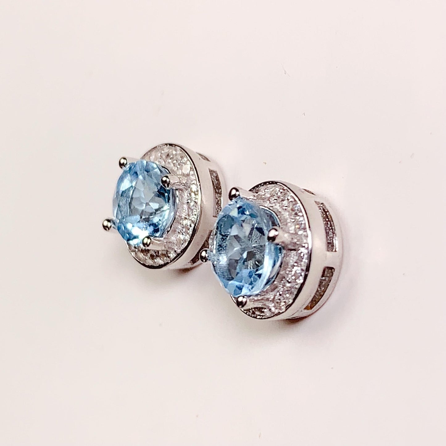 Sky Blue Topaz Earrings: 18k Gold Plated Sterling Silver, Round Cut