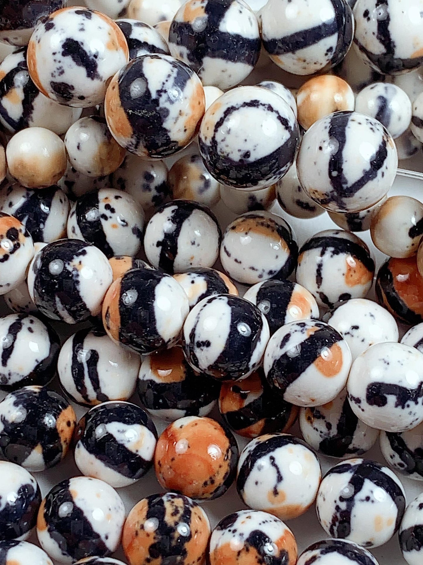 Black Orange White Jasper Smooth Round Beads 15.5" Strand  4mm 6mm 8mm 10mm 12mm 14mm