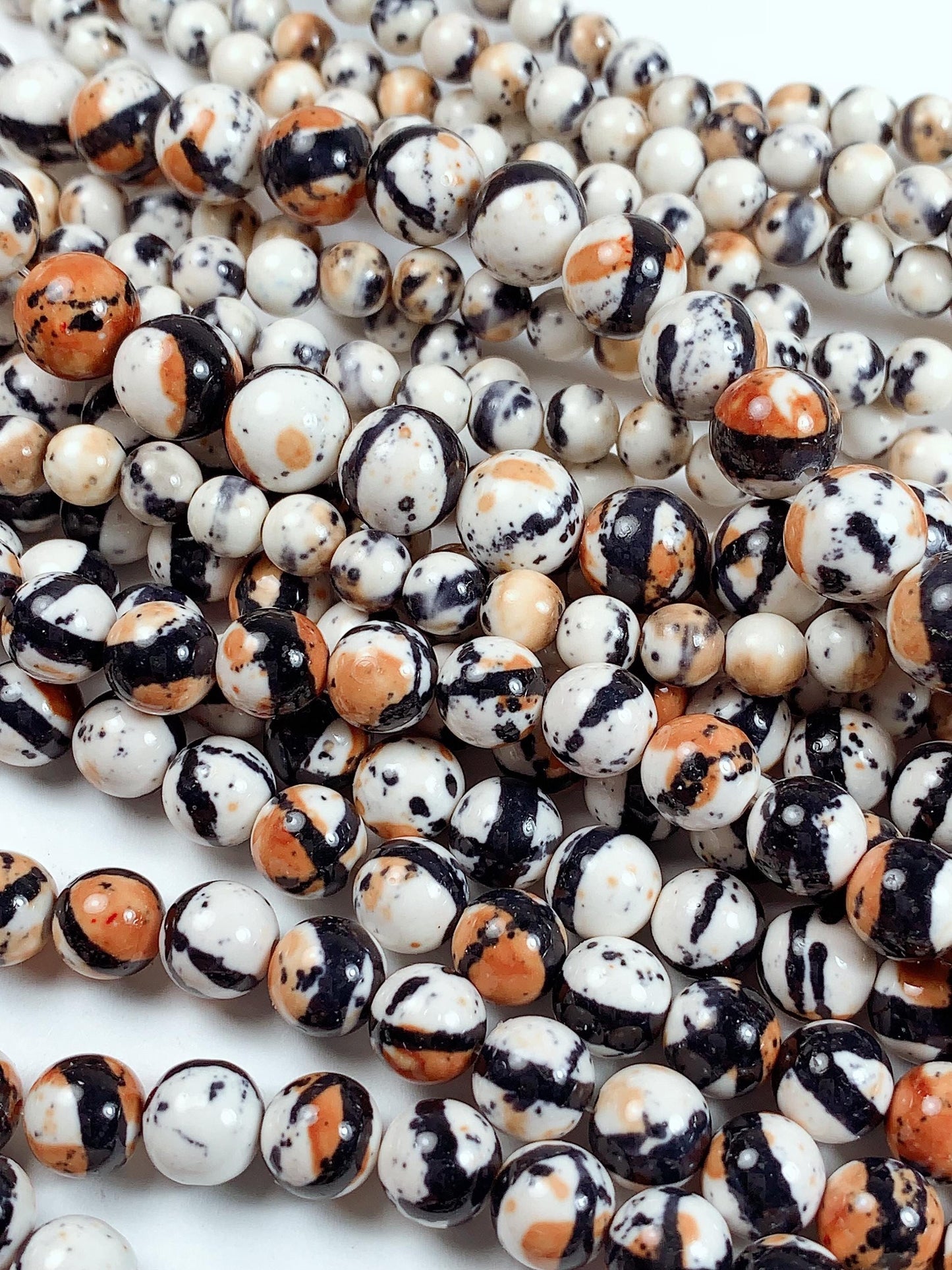 Black Orange White Jasper Smooth Round Beads 15.5" Strand  4mm 6mm 8mm 10mm 12mm 14mm