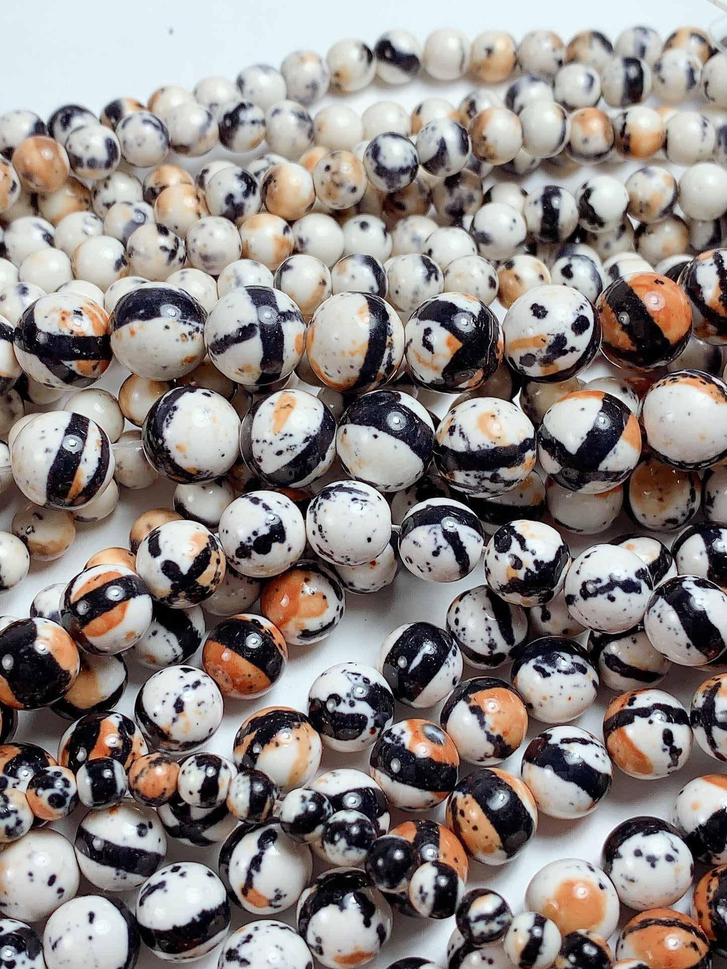 Black Orange White Jasper Smooth Round Beads 15.5" Strand  4mm 6mm 8mm 10mm 12mm 14mm
