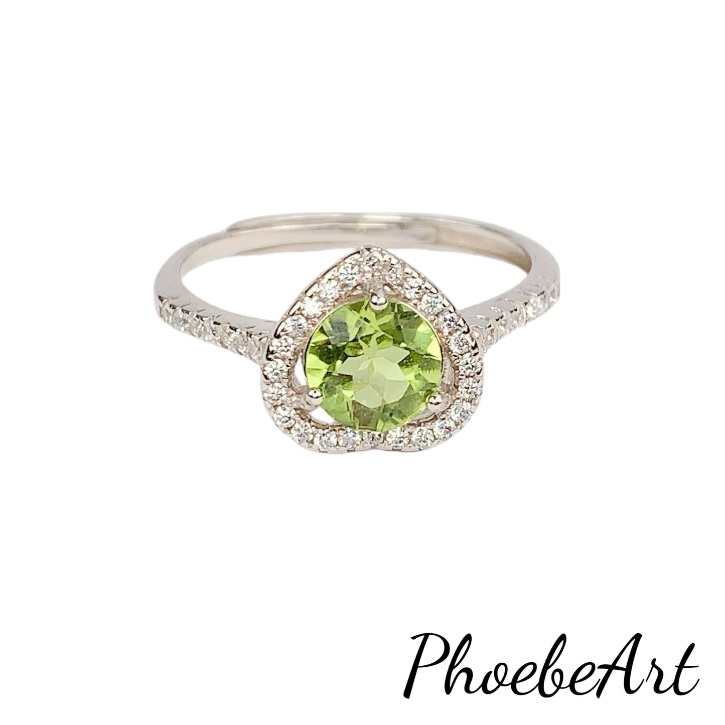 Green Peridot Ring: 18K Gold Plated Sterling Silver, Adjustable