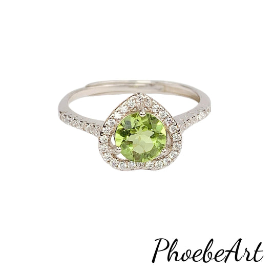 Green Peridot Ring: 18K Gold Plated Sterling Silver, Adjustable
