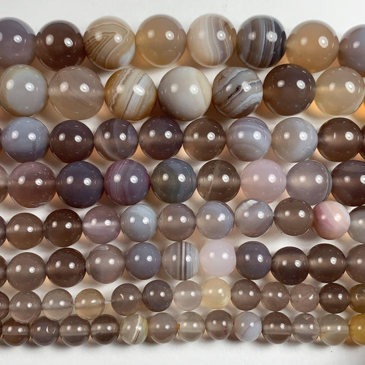 Gray Striped Agate Beads: Natural Gemstone Strand (15.5")