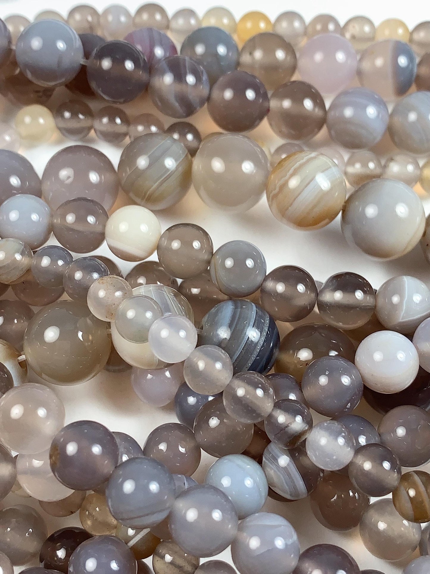 Gray Striped Agate Beads: Natural Gemstone Strand (15.5")