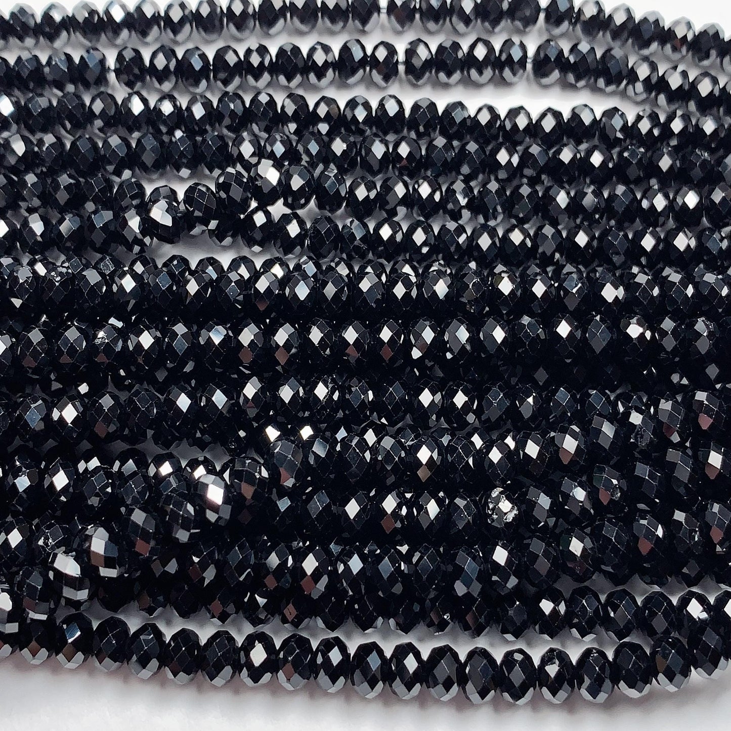 Grade AAA+ Genuine Natural Black Spirel Faceted Rondelle Beads 15.5" Strand 3mm X 2mm