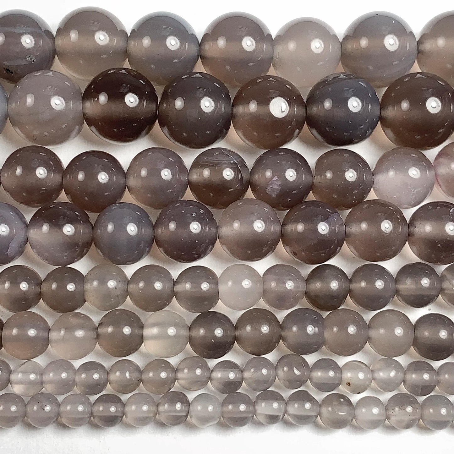 Gray Agate Beads: Natural Smooth Round Gemstone, 15.5" Strand