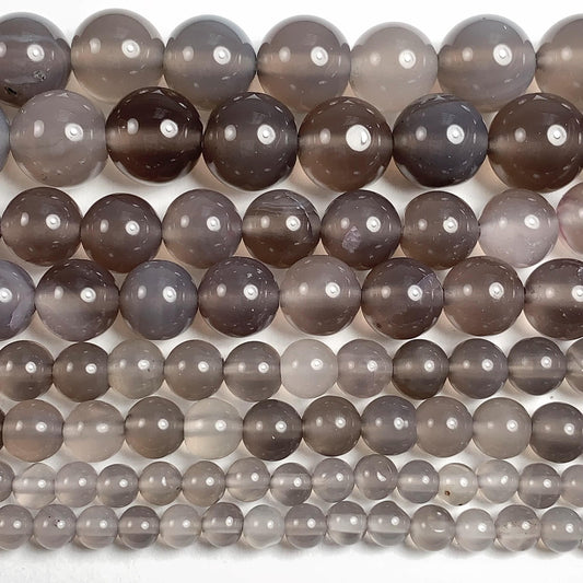 Gray Agate Beads: Natural Smooth Round Gemstone, 15.5" Strand
