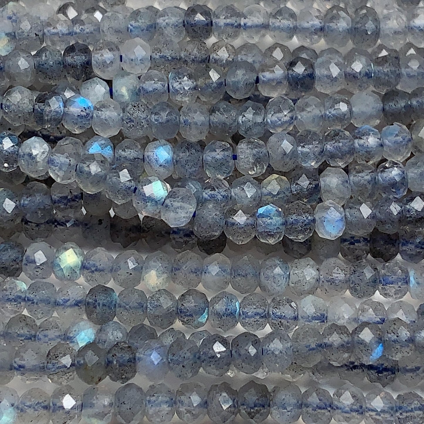 3x4mm Grade AAA Natural Blue Gray Labradorite Faceted Rondelle Beads 15.5" Strandba
