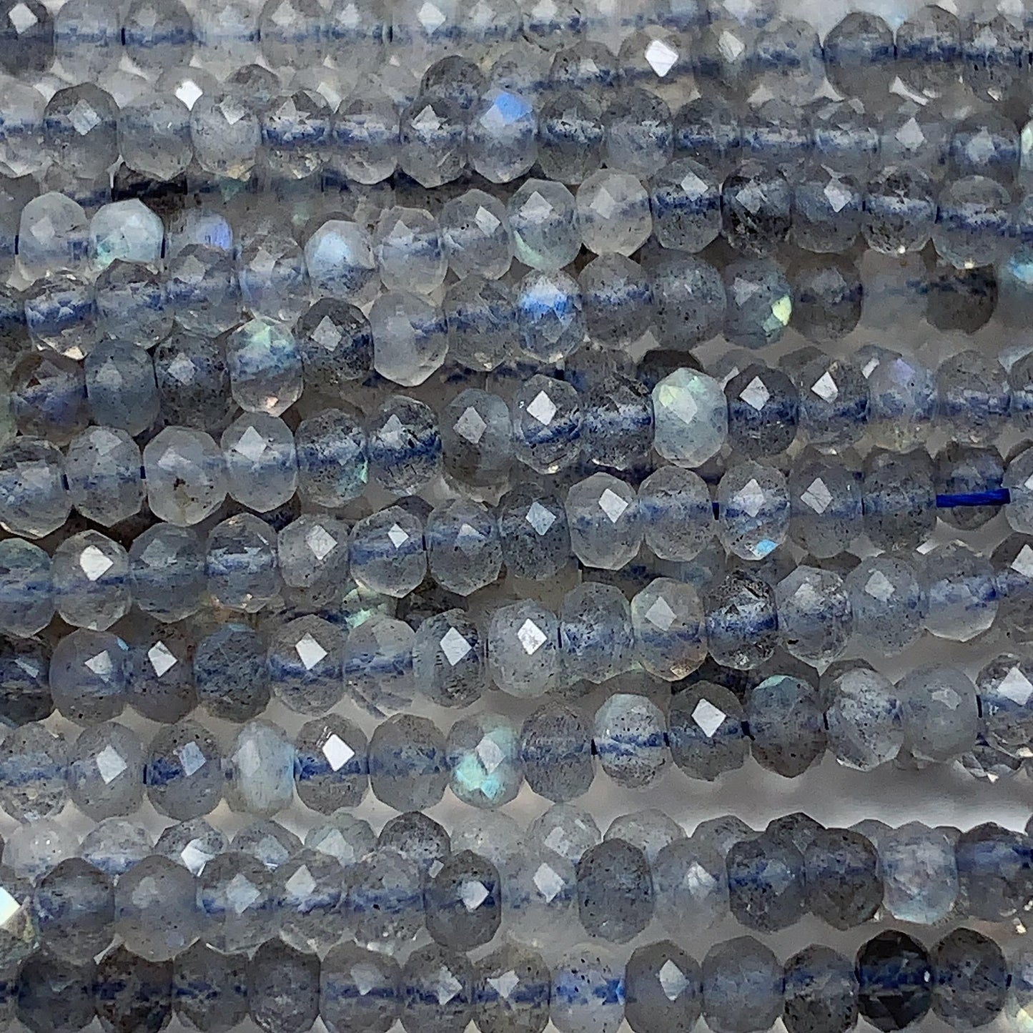 3x4mm Grade AAA Natural Blue Gray Labradorite Faceted Rondelle Beads 15.5" Strandba