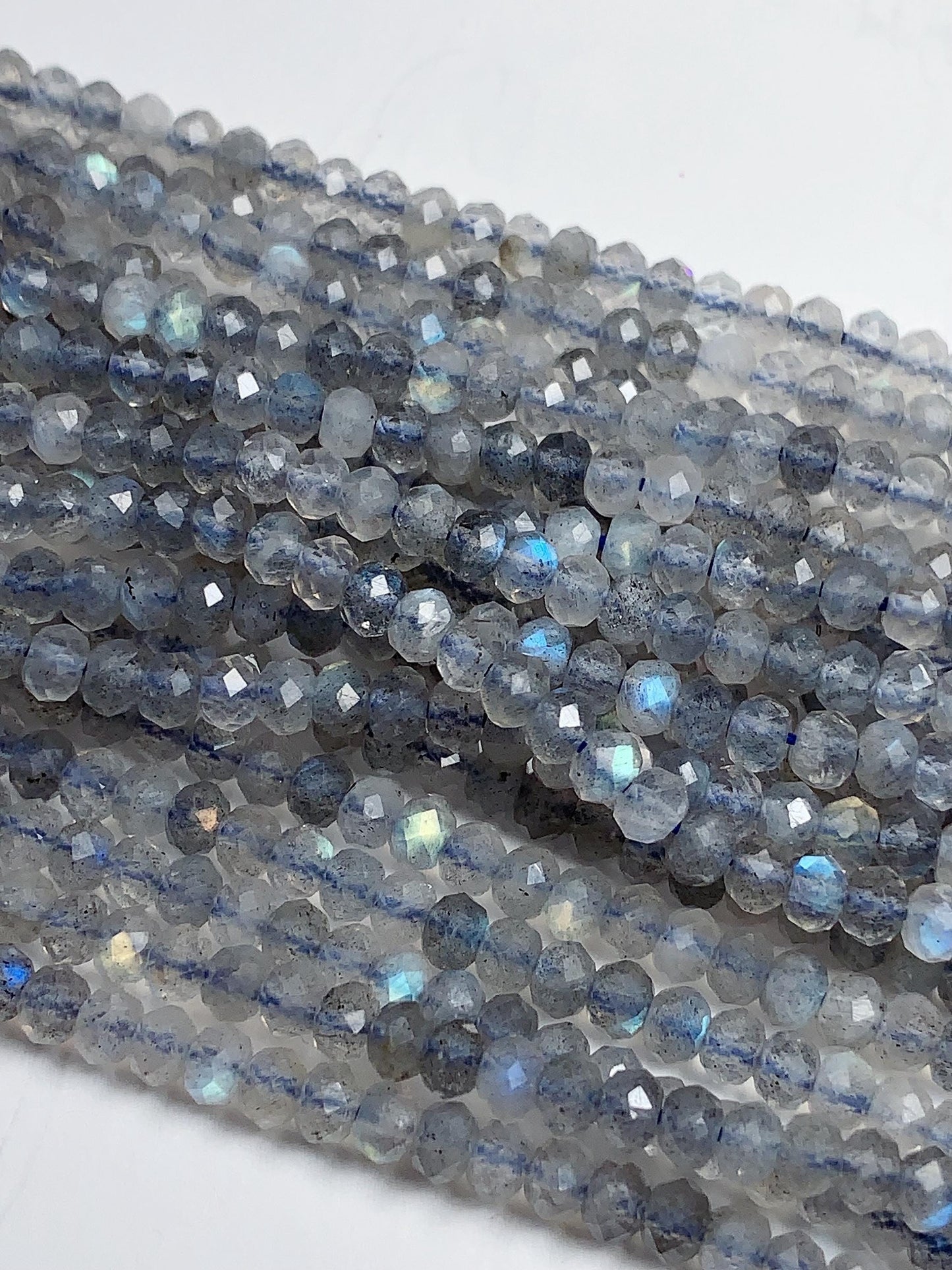 3x4mm Grade AAA Natural Blue Gray Labradorite Faceted Rondelle Beads 15.5" Strandba