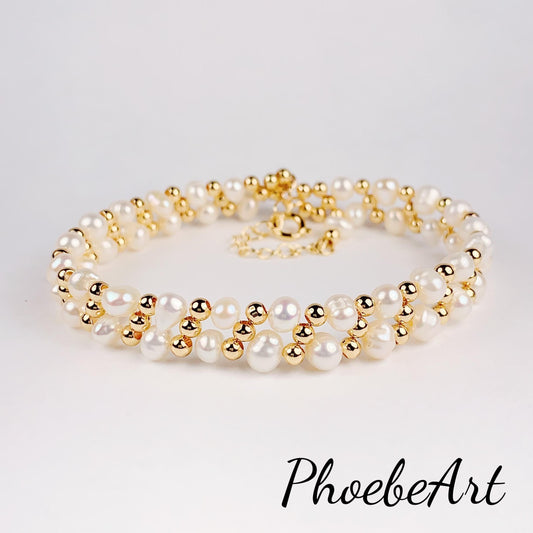 18k Gold Filled Pearl Jewelry Set: Freshwater Pearl Necklace, Bracelet & Earrings