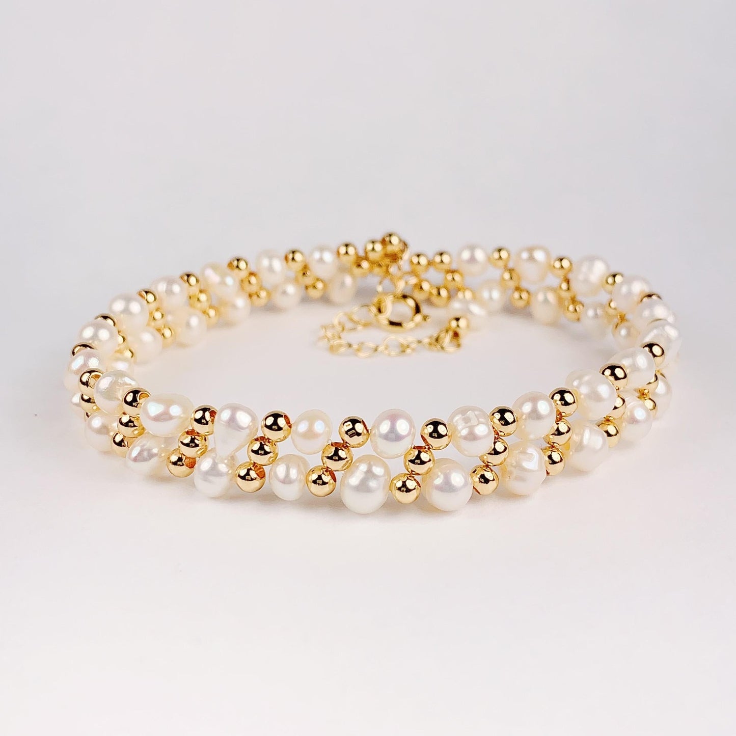 18k Gold Filled Pearl Jewelry Set: Freshwater Pearl Necklace, Bracelet & Earrings