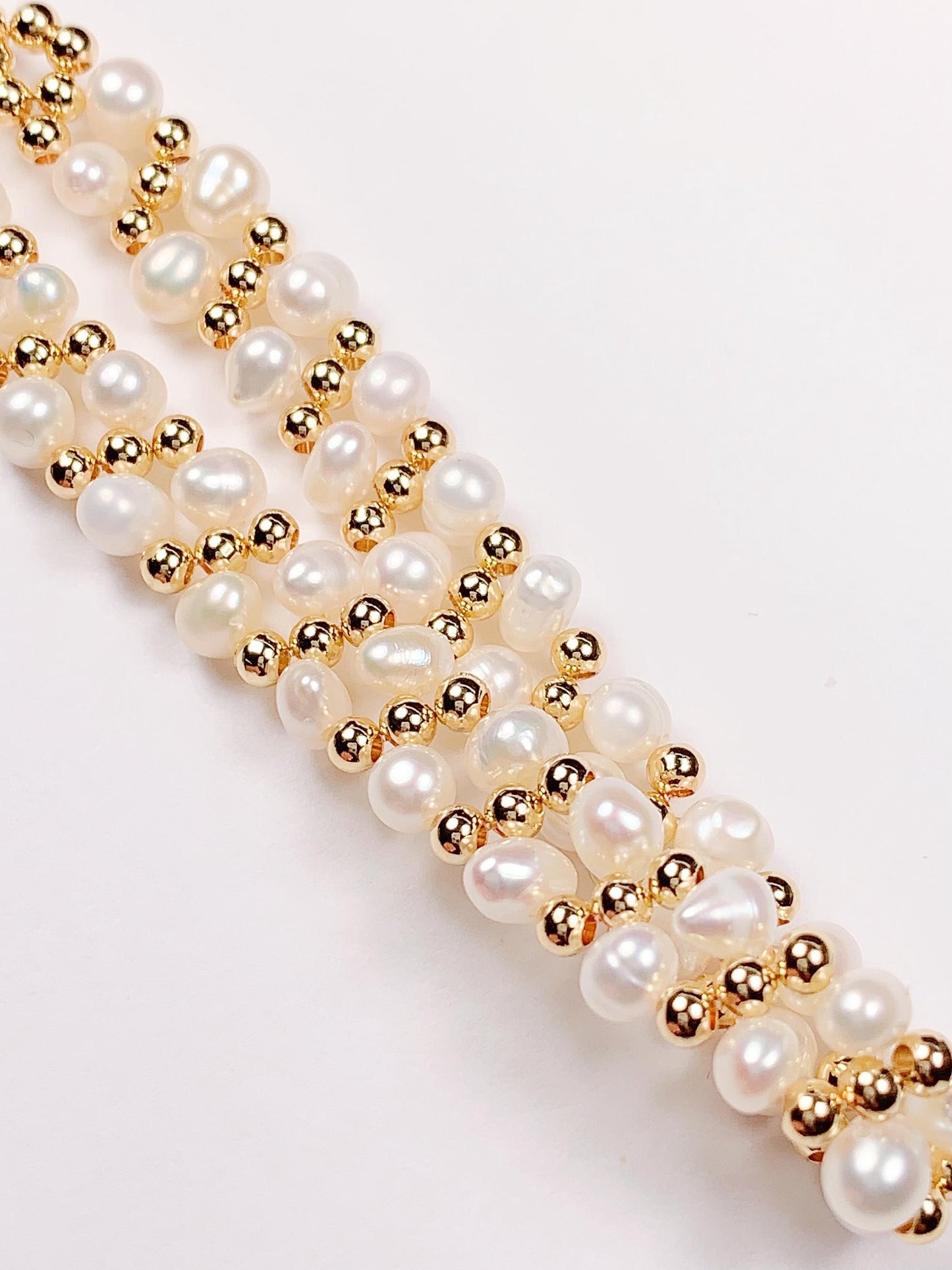 18k Gold Filled Pearl Jewelry Set: Freshwater Pearl Necklace, Bracelet & Earrings