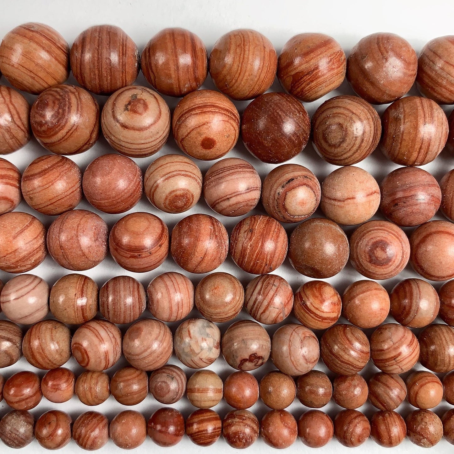 Red Wood Grain Jasper Beads: AAA Grade, Natural Gemstone, 15.5" Strand