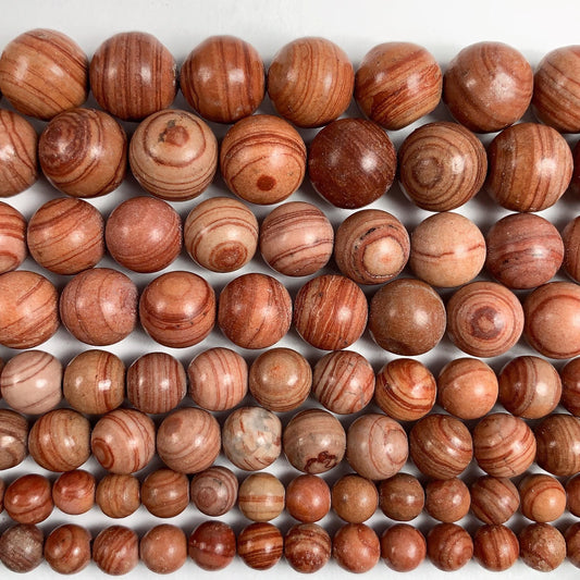Red Wood Grain Jasper Beads: AAA Grade, Natural Gemstone, 15.5" Strand