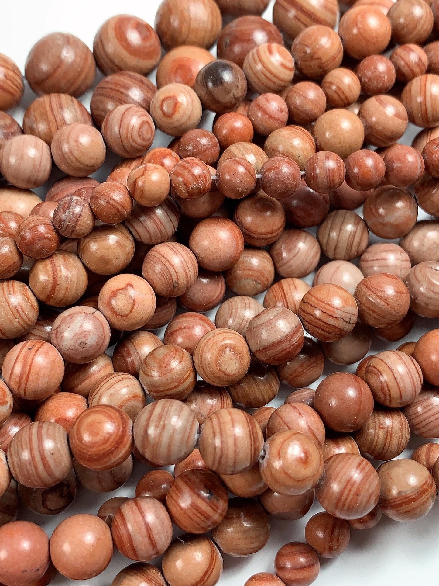 Red Wood Grain Jasper Beads: AAA Grade, Natural Gemstone, 15.5" Strand