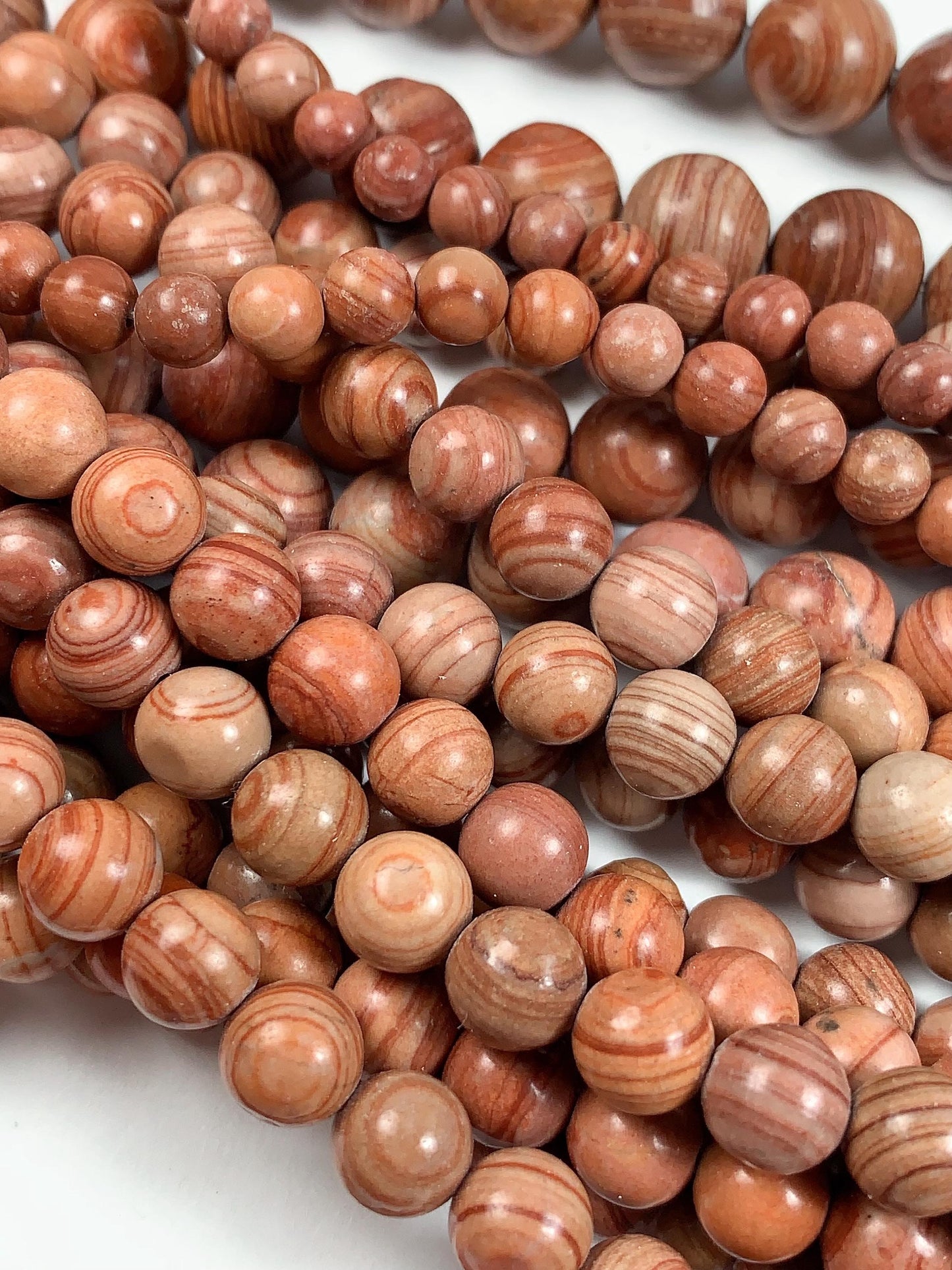 Red Wood Grain Jasper Beads: AAA Grade, Natural Gemstone, 15.5" Strand