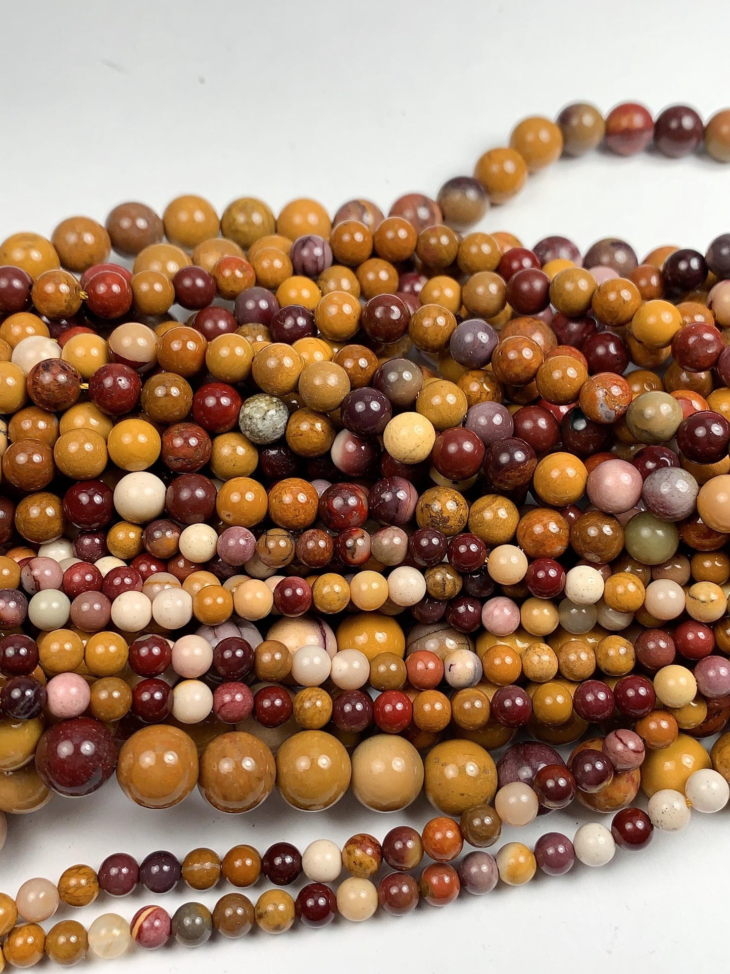 Natural Red Yellow Mookaite Beads: Smooth Round Gemstone Strand