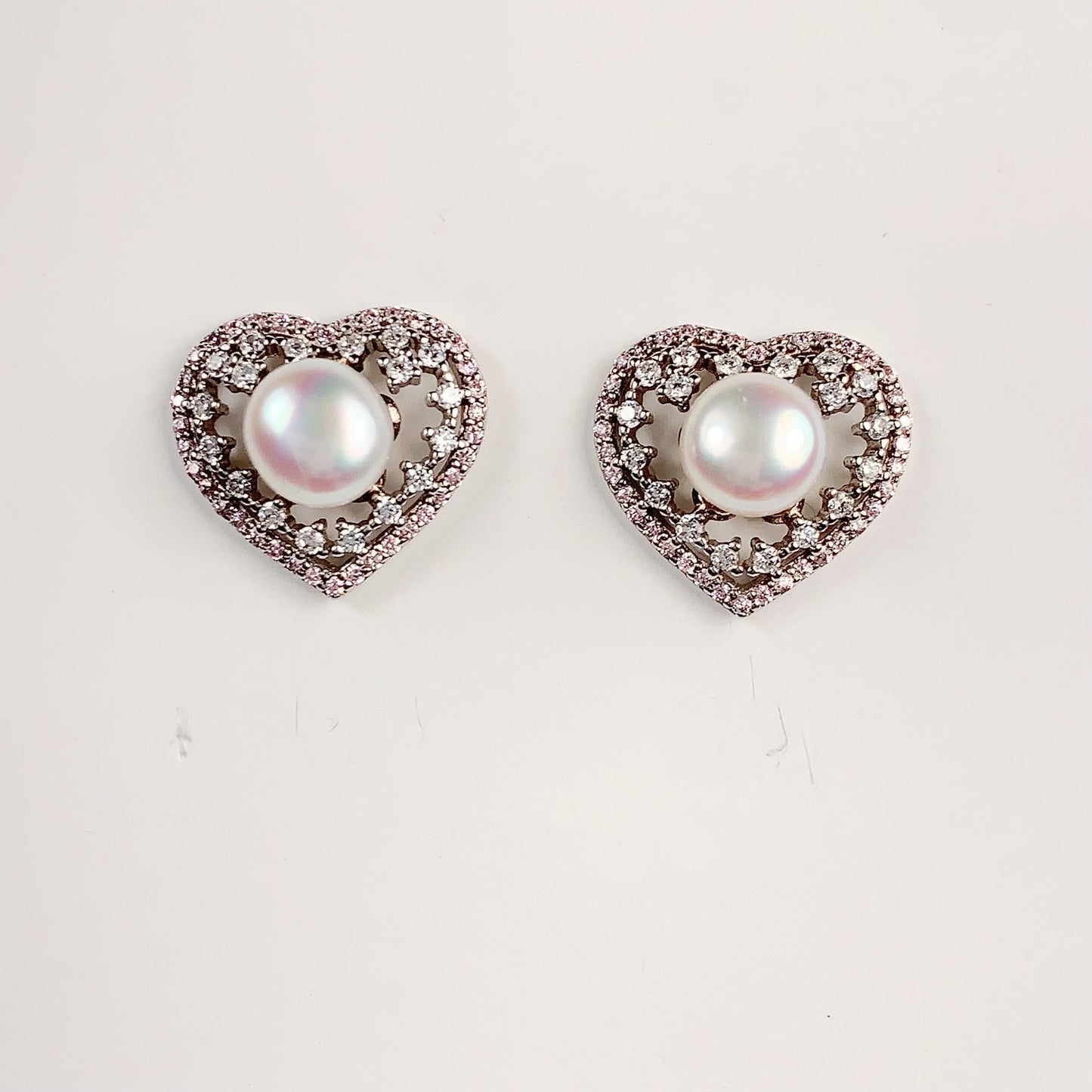 Heart Pearl Earrings: 18k Gold Plated Sterling Silver Studs