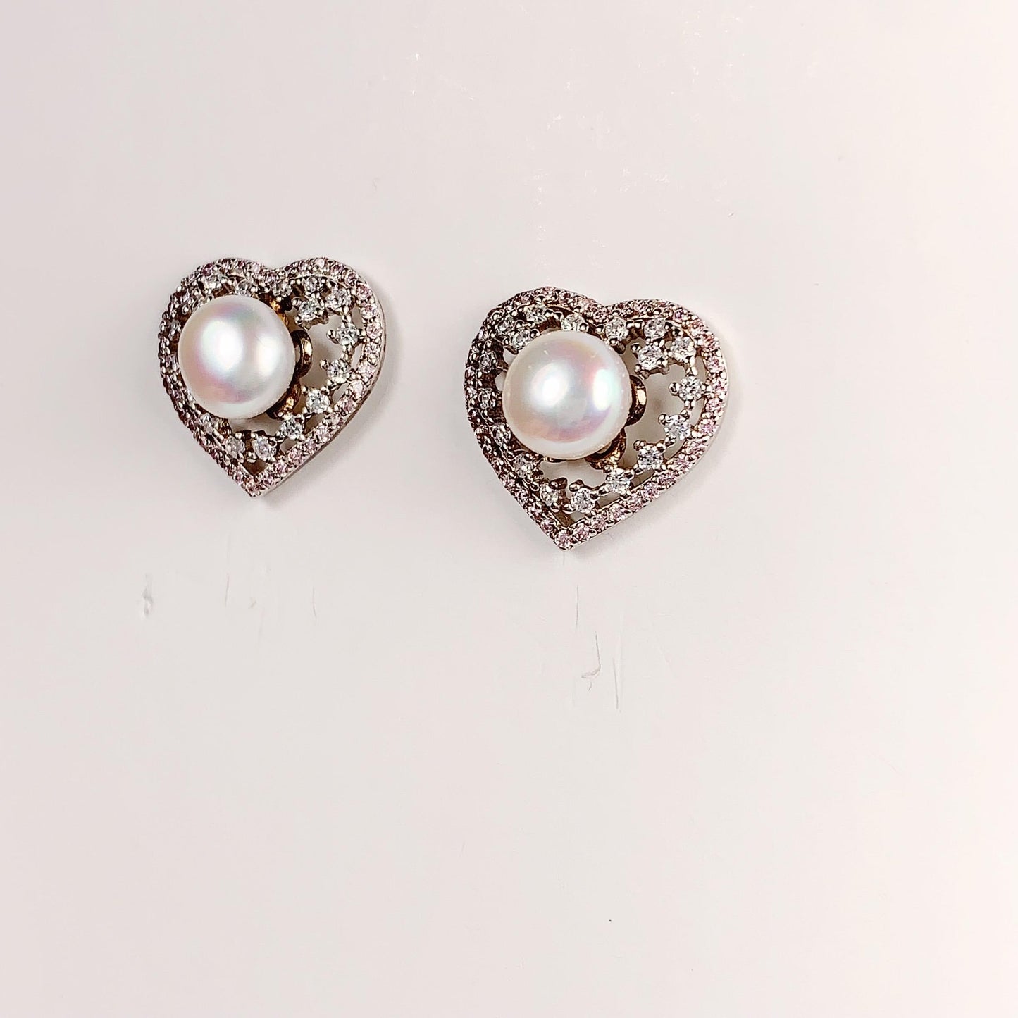 Heart Pearl Earrings: 18k Gold Plated Sterling Silver Studs