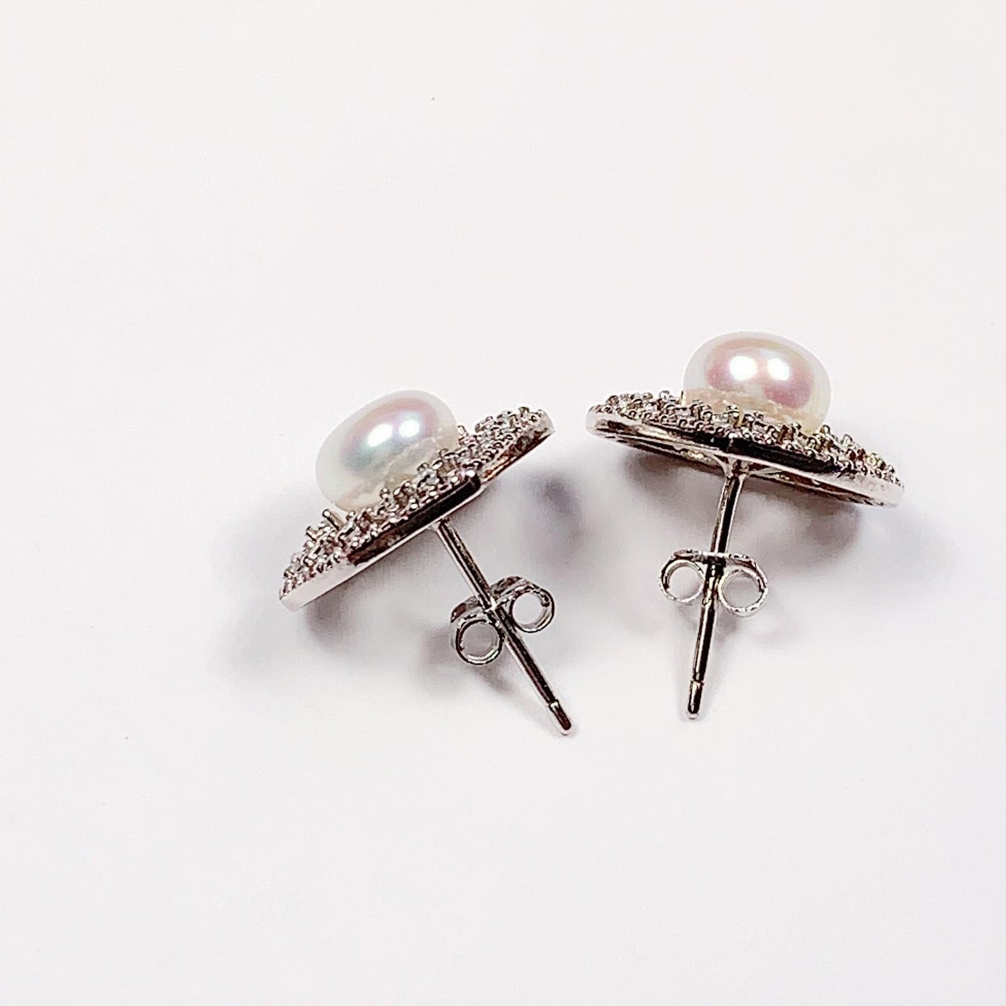Heart Pearl Earrings: 18k Gold Plated Sterling Silver Studs