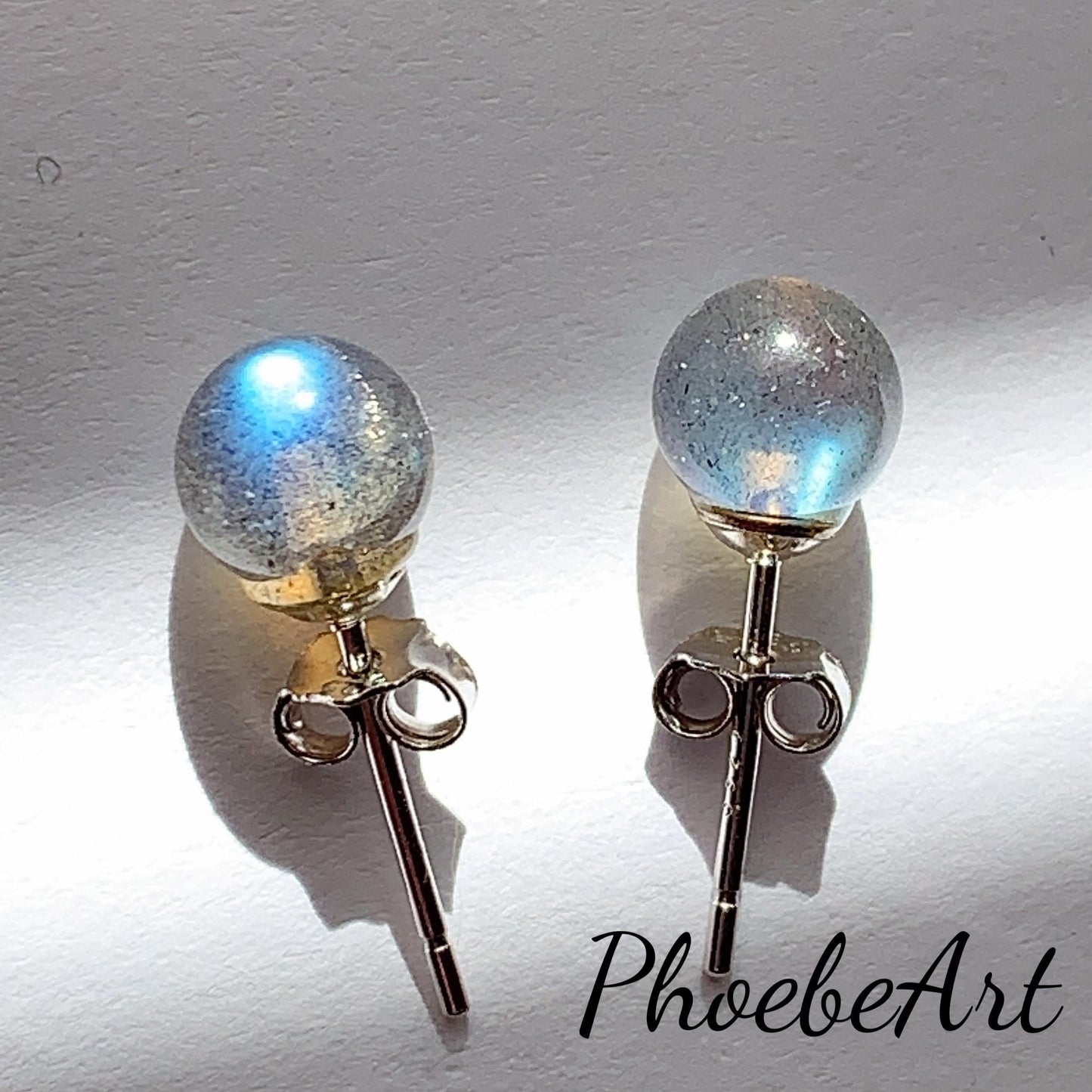 Labradorite Moonstone Earrings: 18k Gold Plated Sterling Silver, 6mm Round Cut