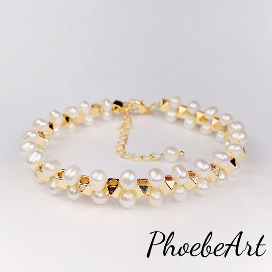 18k Gold Filled Freshwater Pearl Jewelry Set: Necklace, Bracelet & Earrings