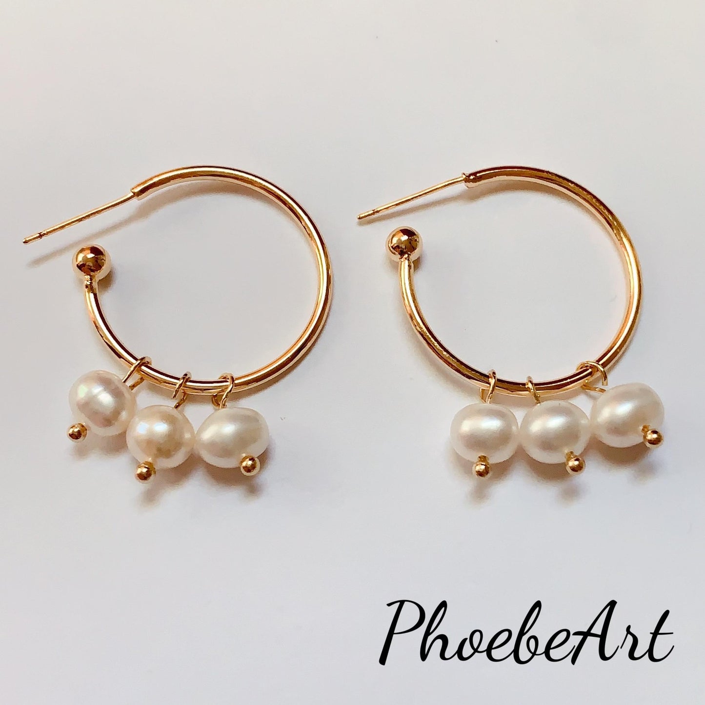 Handmade 14K Gold Filled Hoop Earrings with Natural White Pearls