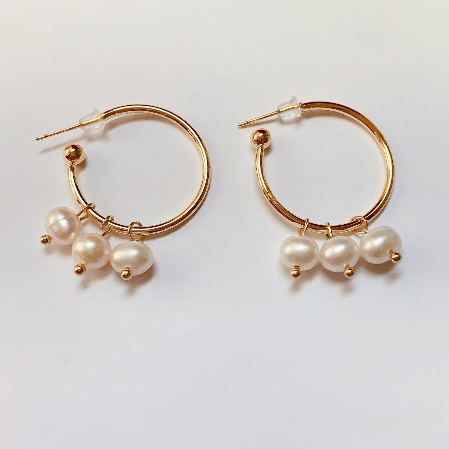 Handmade 14K Gold Filled Hoop Earrings with Natural White Pearls