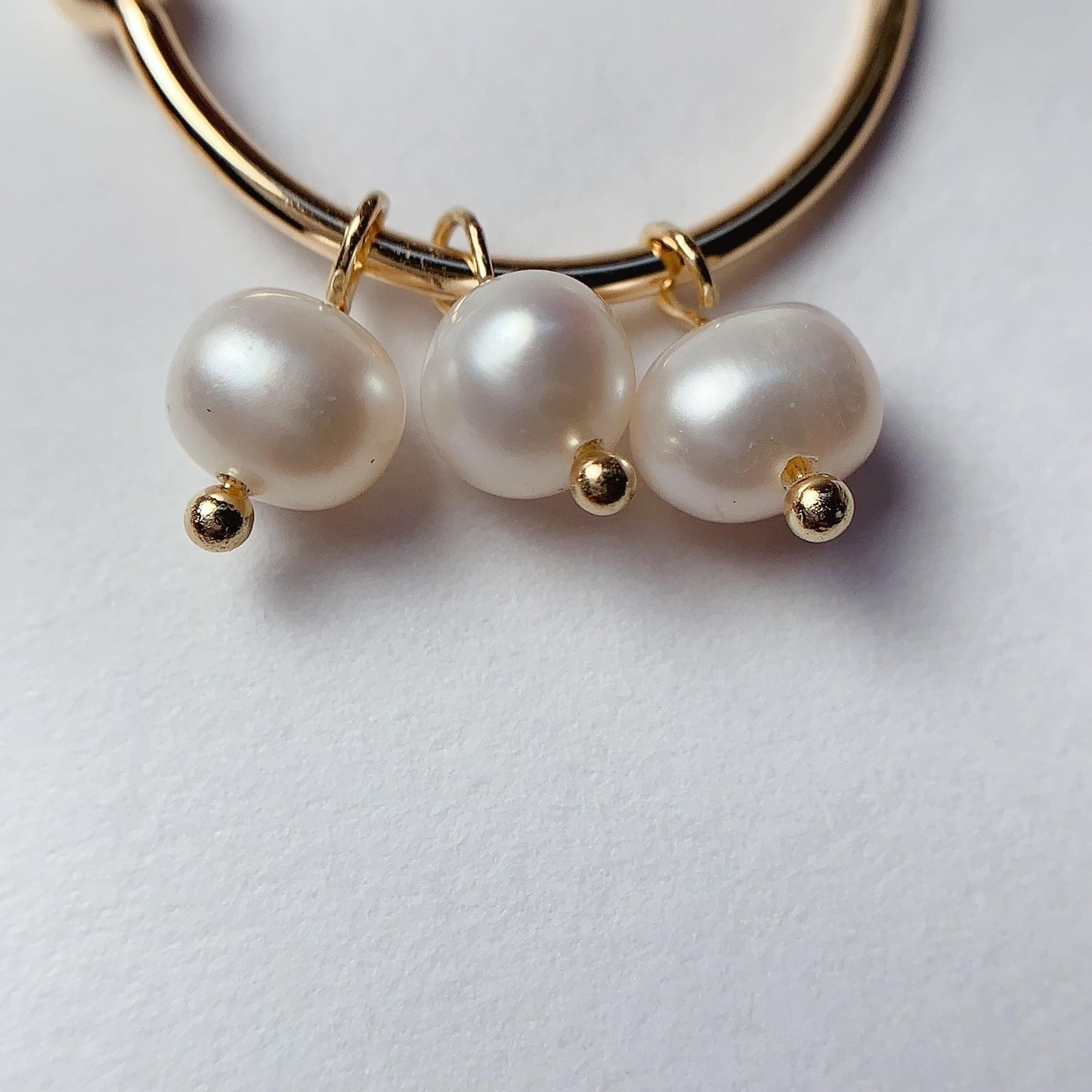 Handmade 14K Gold Filled Hoop Earrings with Natural White Pearls