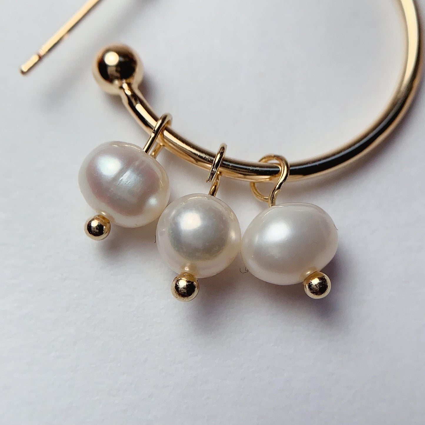 Handmade 14K Gold Filled Hoop Earrings with Natural White Pearls