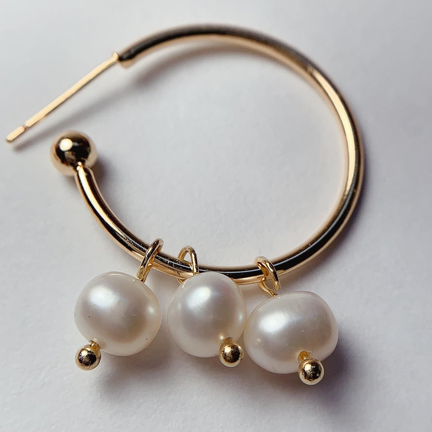 Handmade 14K Gold Filled Hoop Earrings with Natural White Pearls