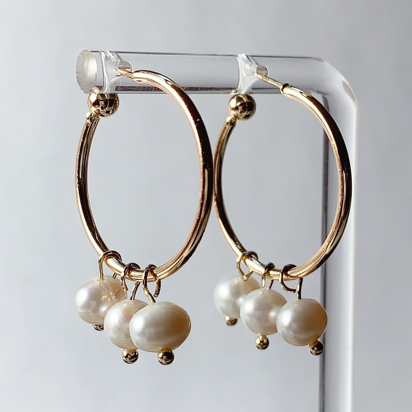 Handmade 14K Gold Filled Hoop Earrings with Natural White Pearls