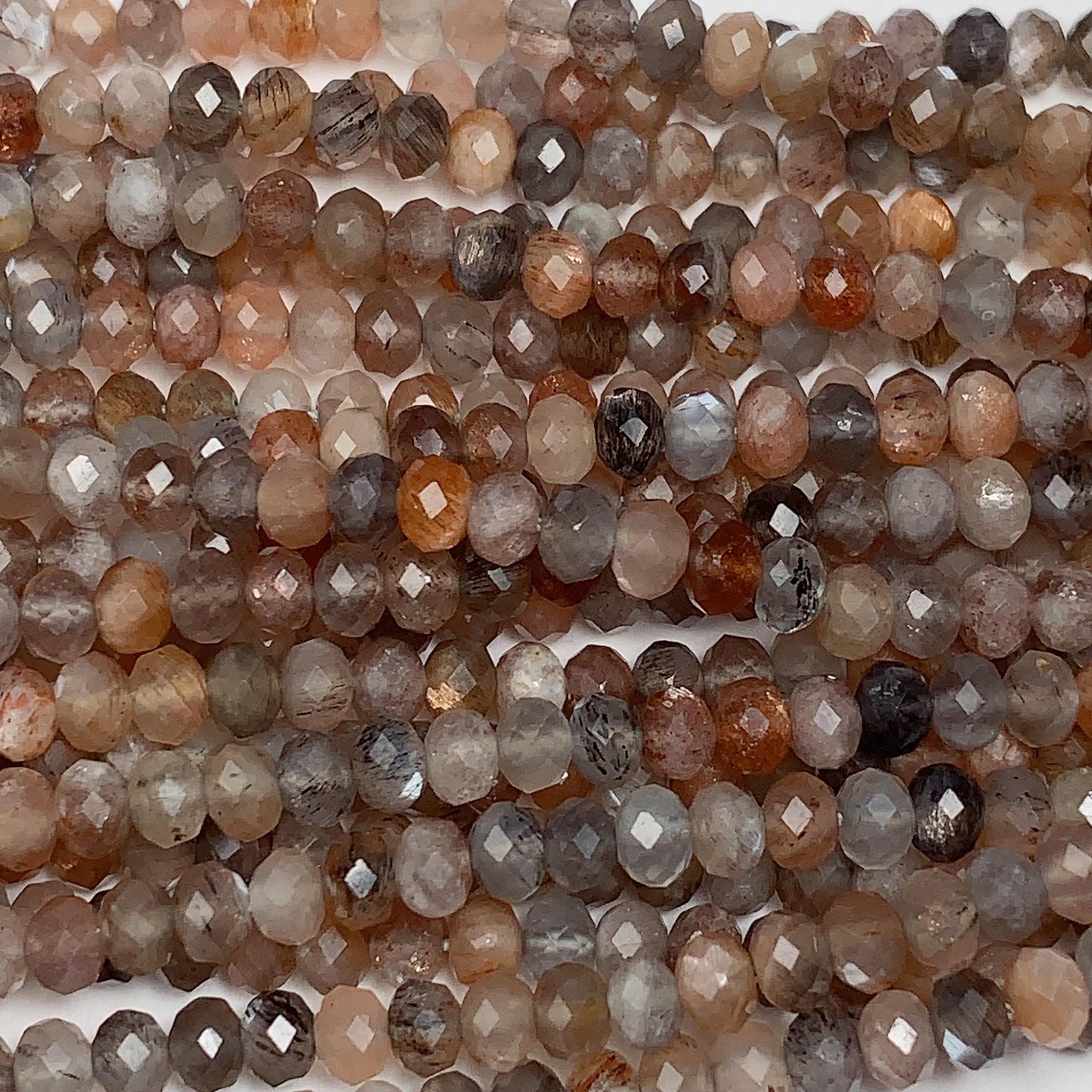 Grade AAA Genuine Natural Gray Black Orange Sundtone Faceted Rondelle Beads 15.5" Strand
