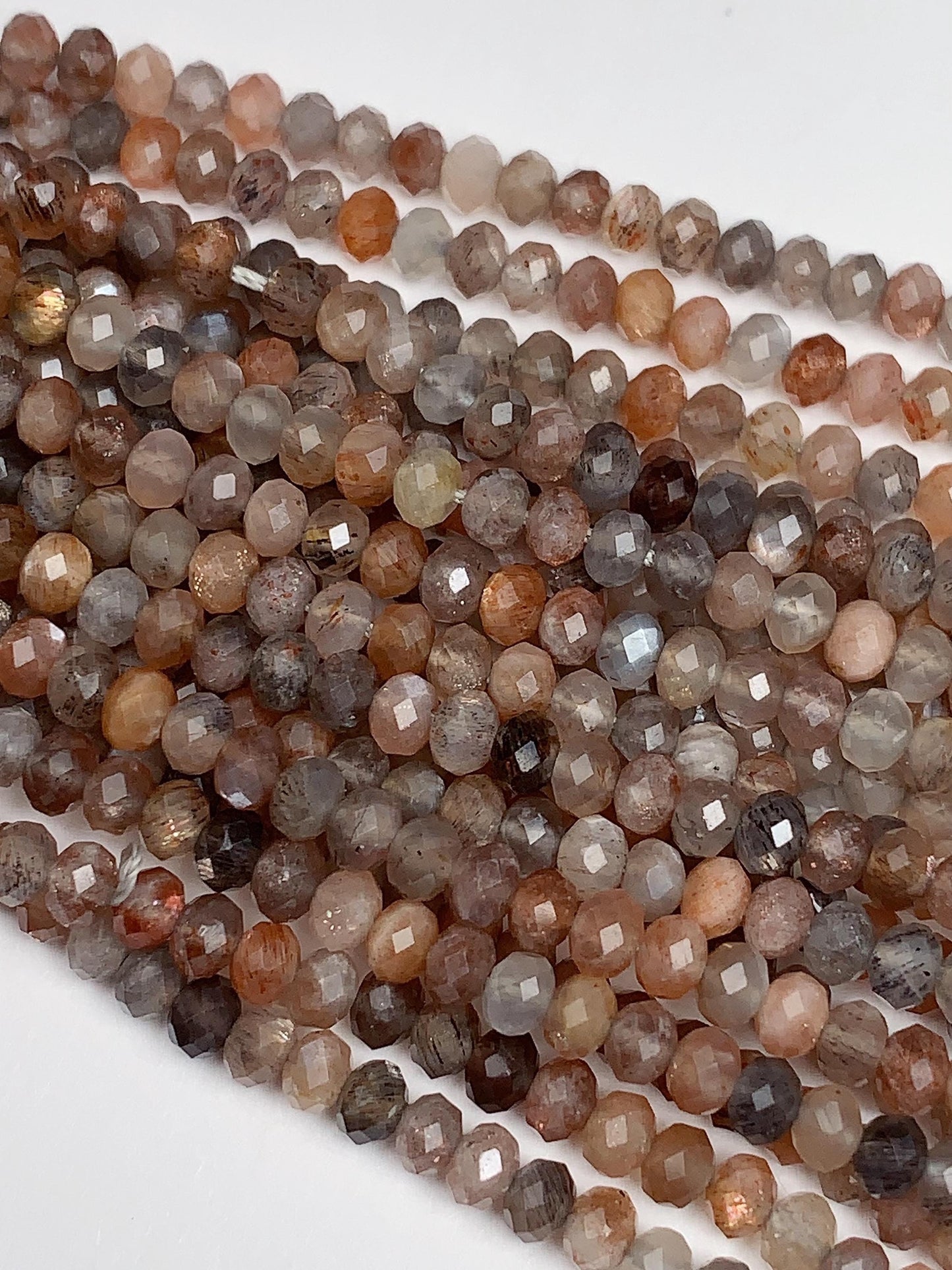 Grade AAA Genuine Natural Gray Black Orange Sundtone Faceted Rondelle Beads 15.5" Strand