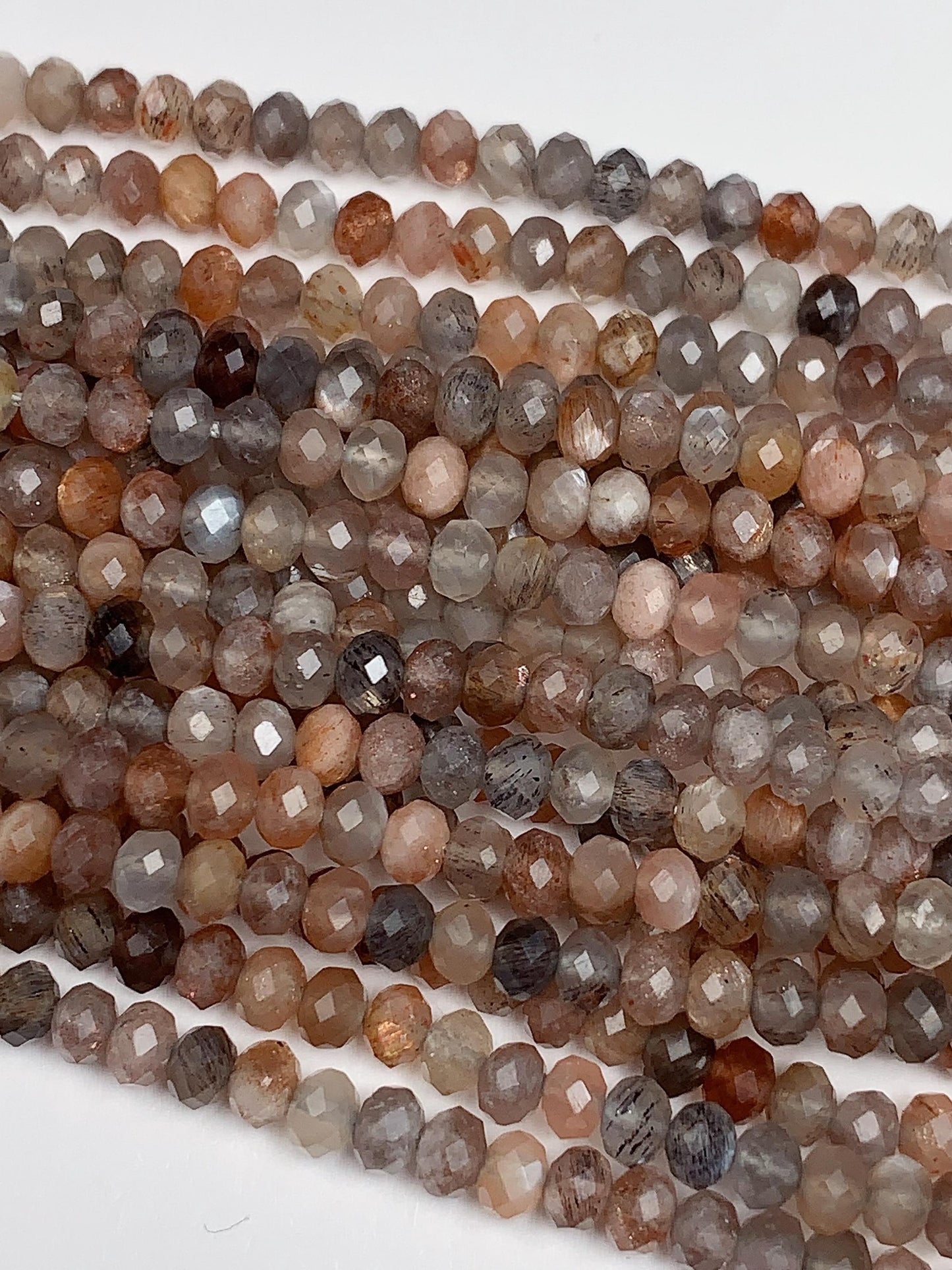 Grade AAA Genuine Natural Gray Black Orange Sundtone Faceted Rondelle Beads 15.5" Strand