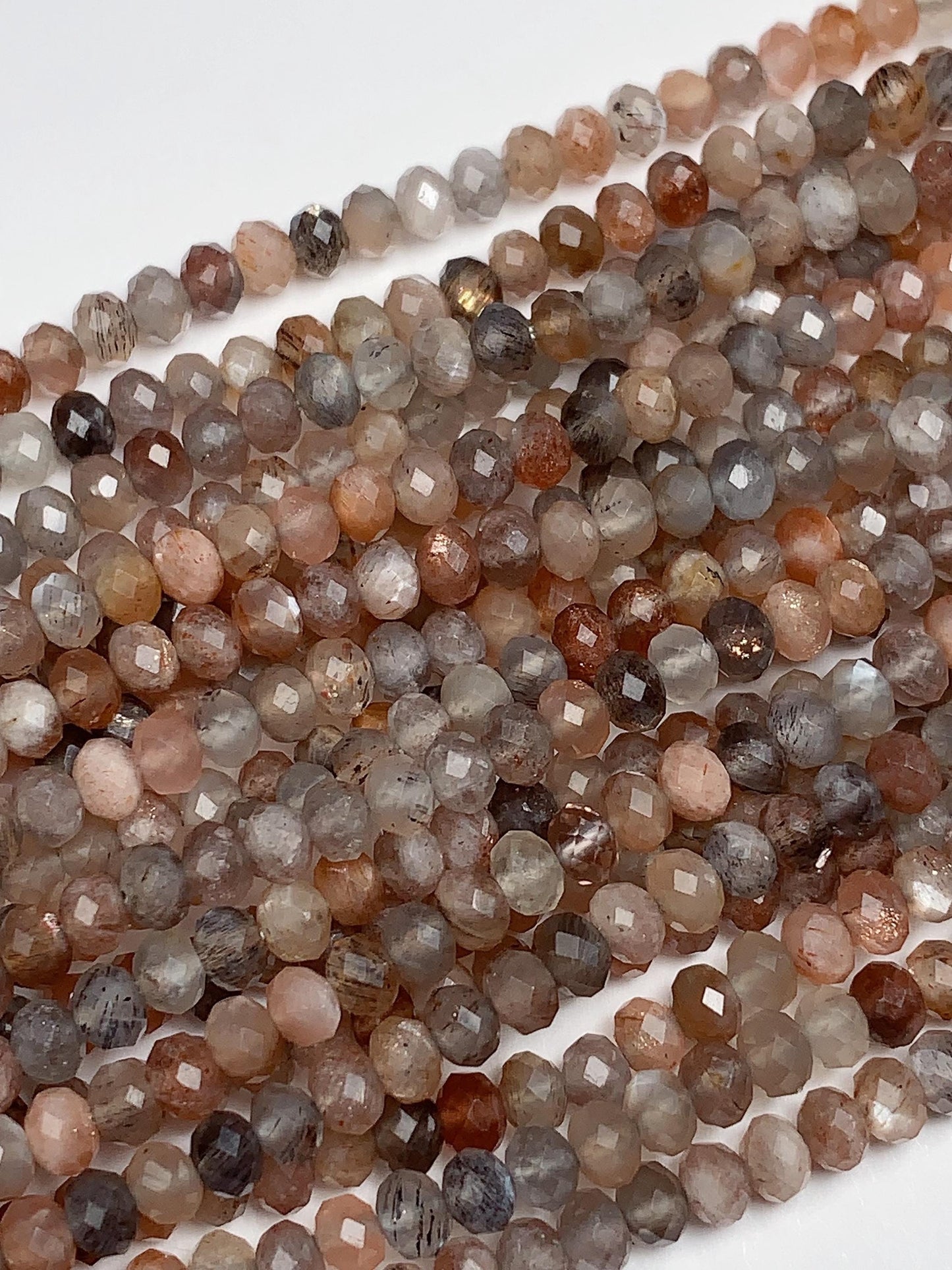 Grade AAA Genuine Natural Gray Black Orange Sundtone Faceted Rondelle Beads 15.5" Strand