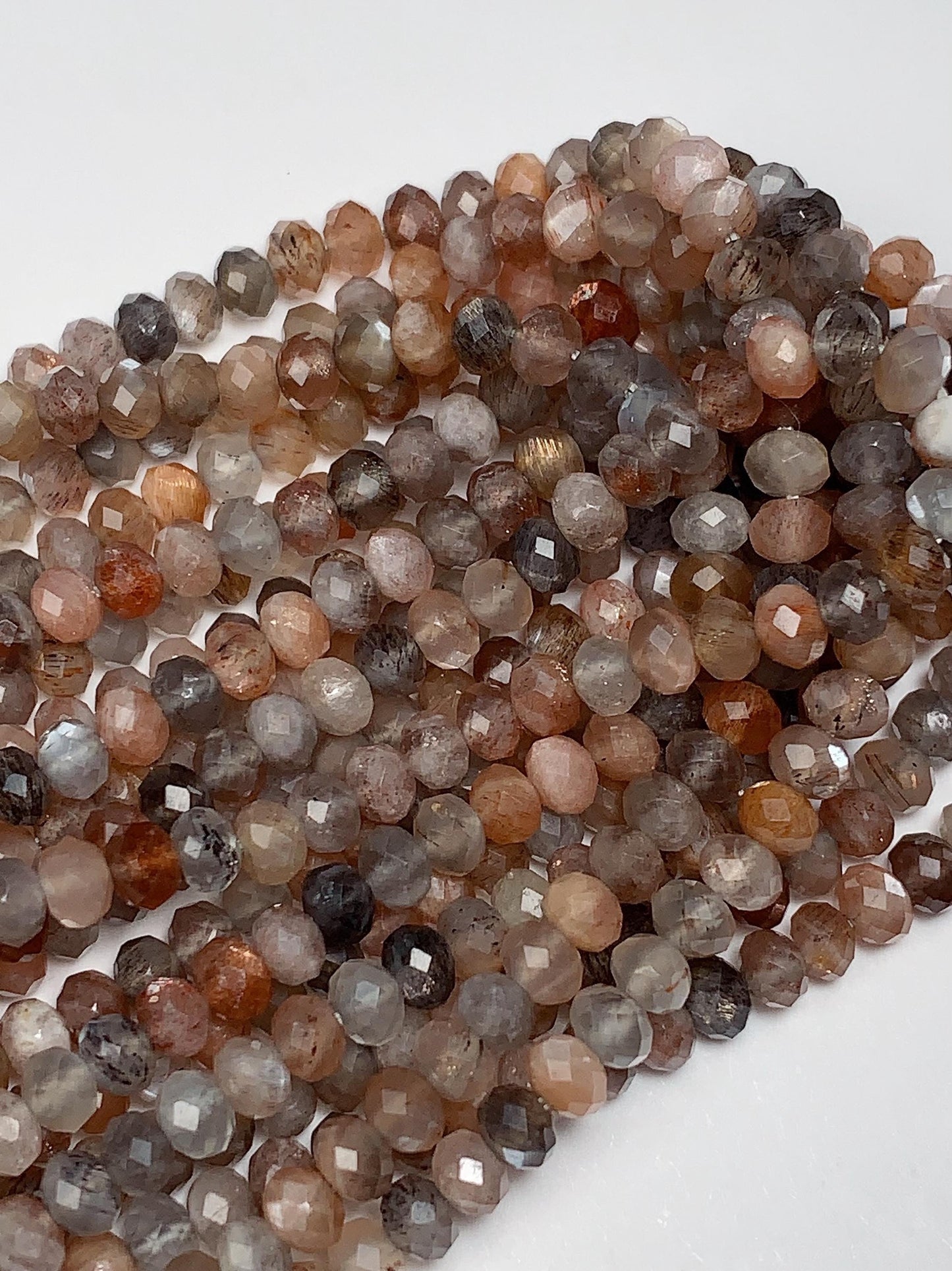 Grade AAA Genuine Natural Gray Black Orange Sundtone Faceted Rondelle Beads 15.5" Strand