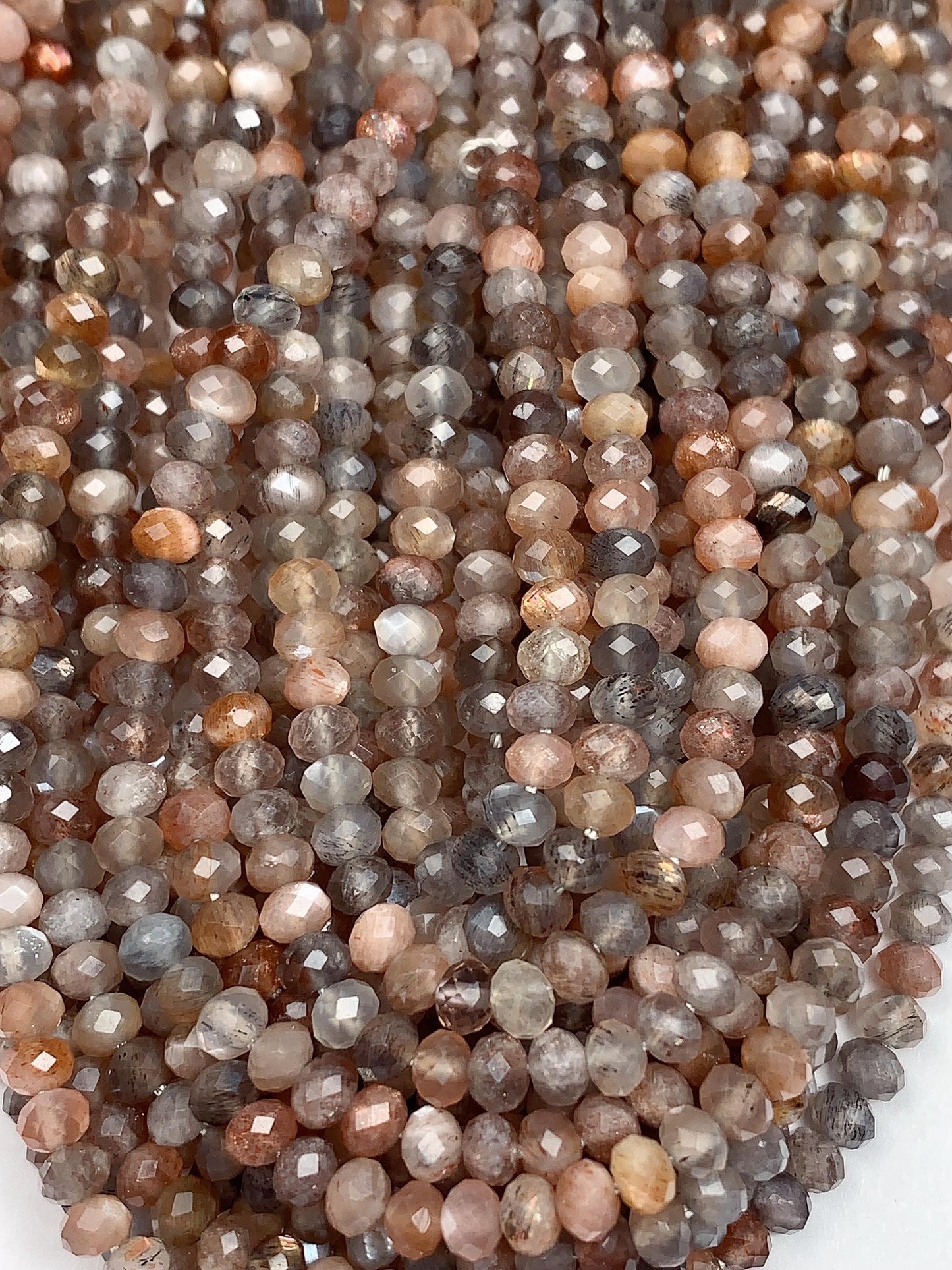 Grade AAA Genuine Natural Gray Black Orange Sundtone Faceted Rondelle Beads 15.5" Strand