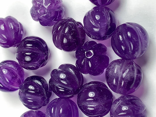 10mm Good Detail Carved  Natural Purple Amethyst Pumpkin beads Loose Gems Gemstone