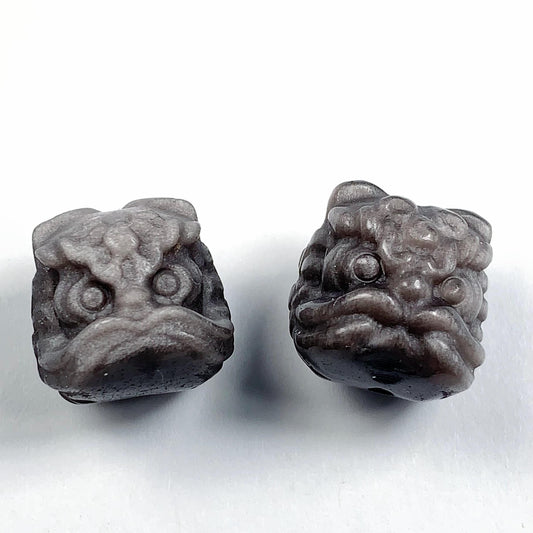 16mm Good Detail Carved  Natural Black Silver Obsidian Lion beads Loose Gems Gemstone