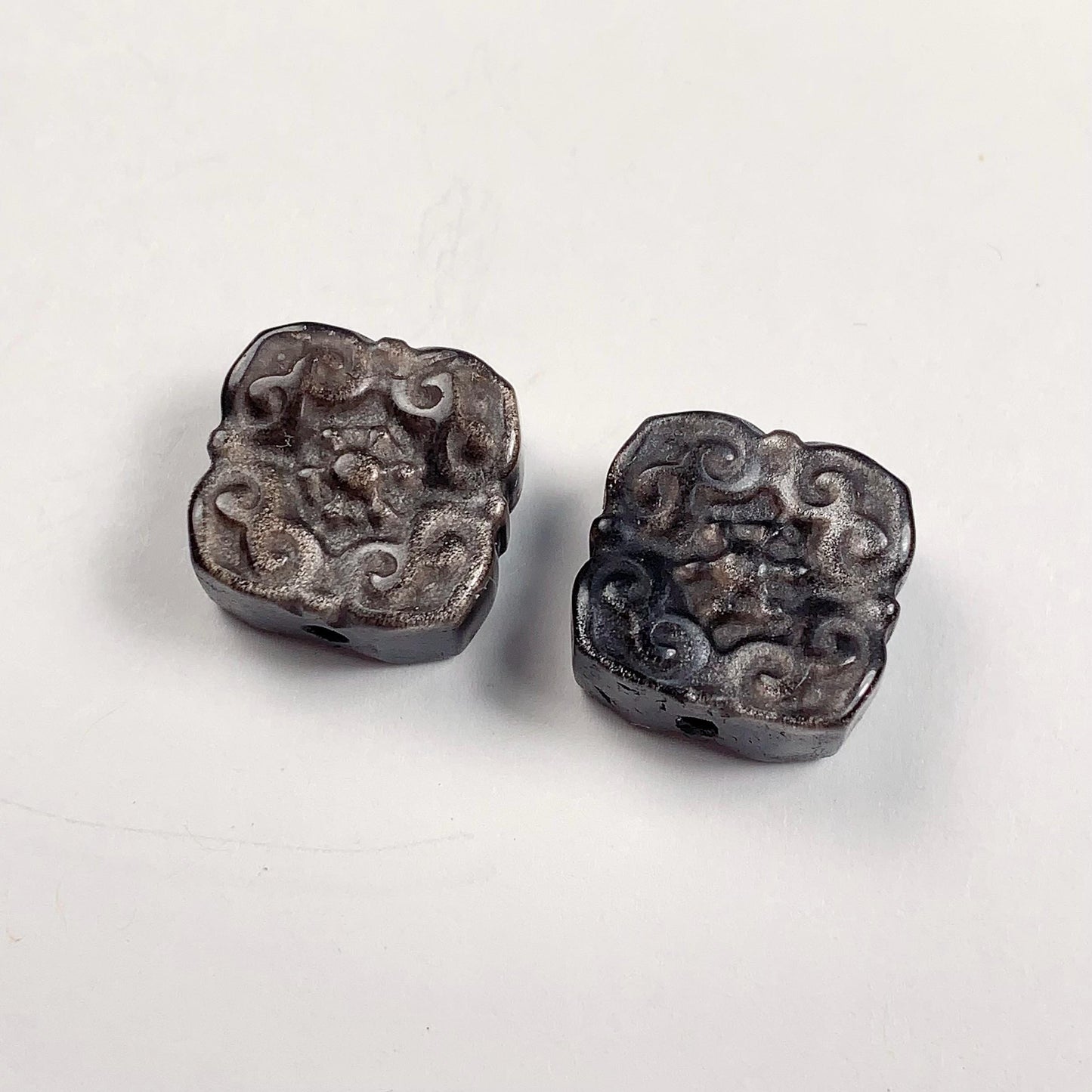 15mm Good Detail Carved  Natural Black Silver Obsidian Lucky Pattern beads Loose Gems Gemstone