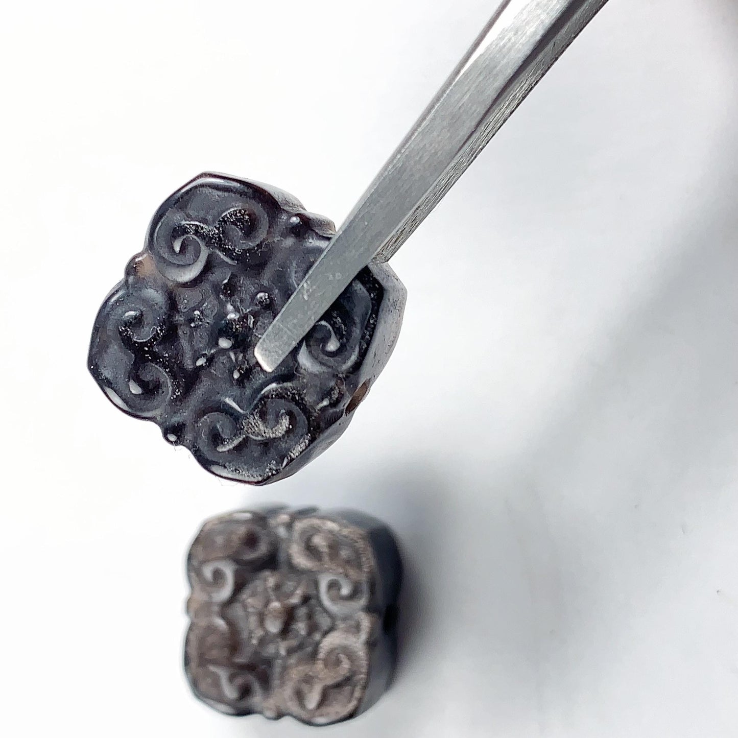 15mm Good Detail Carved  Natural Black Silver Obsidian Lucky Pattern beads Loose Gems Gemstone