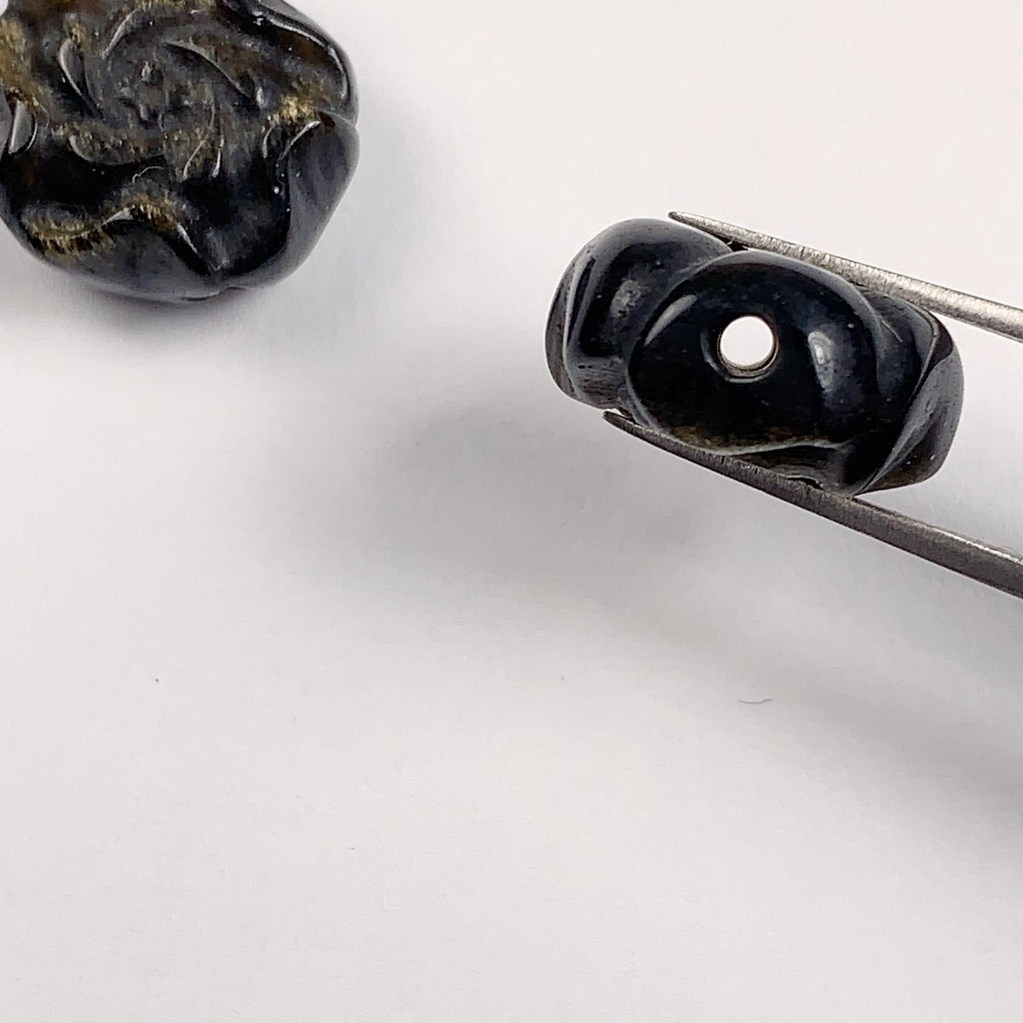 Carved Golden Obsidian Peony Flower Bead - 13mm Loose Gemstone
