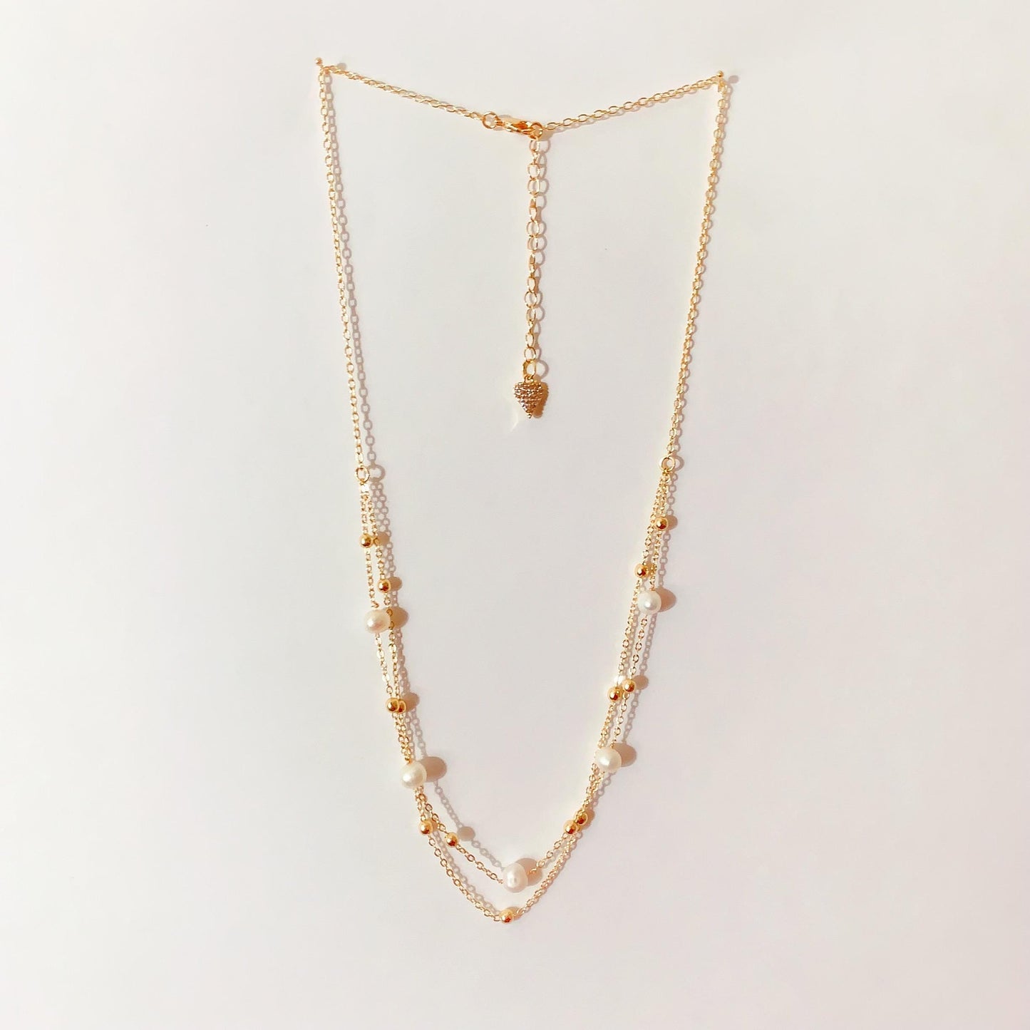 Natural Freshwater White Pearl Necklace Bright Luster Gloss 14K Gold Plated Heart