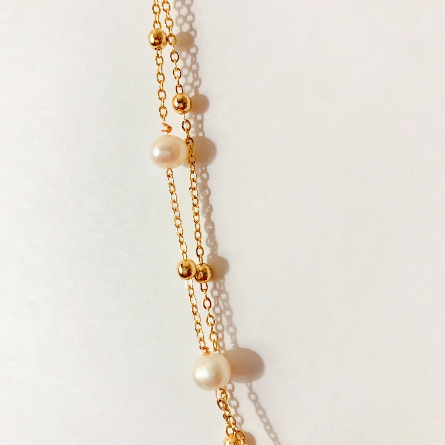 Natural Freshwater White Pearl Necklace Bright Luster Gloss 14K Gold Plated Heart