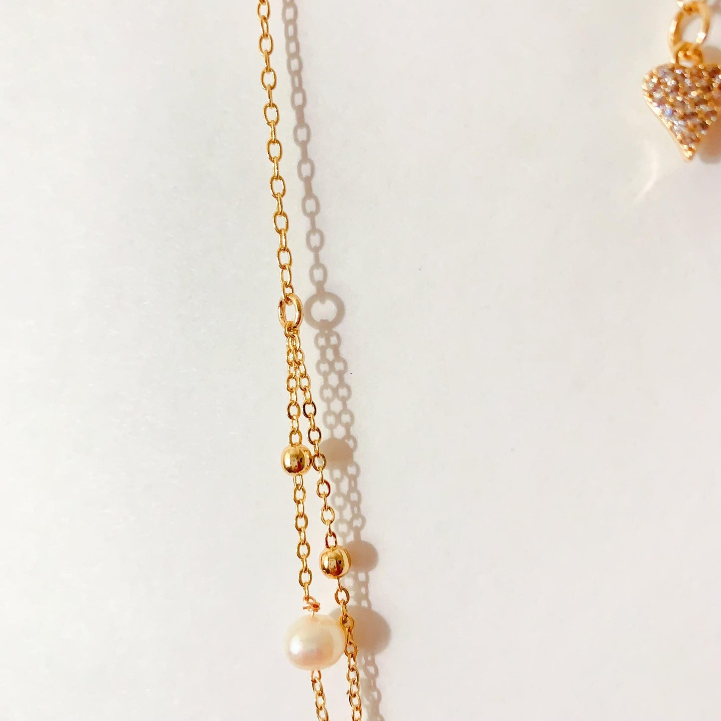 Natural Freshwater White Pearl Necklace Bright Luster Gloss 14K Gold Plated Heart