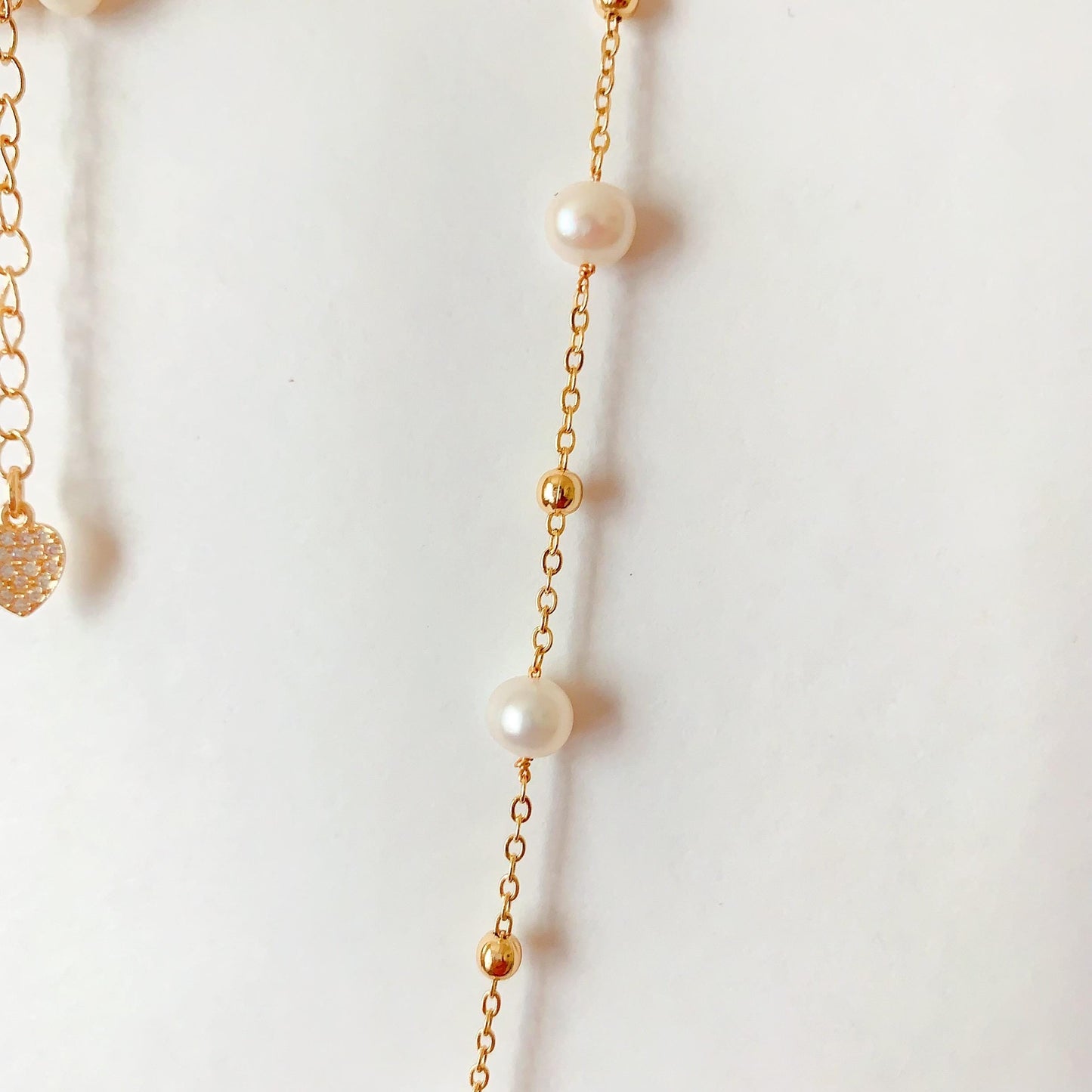 Natural Freshwater White Pearl Necklace Bright Luster Gloss 14K Gold Plated Heart